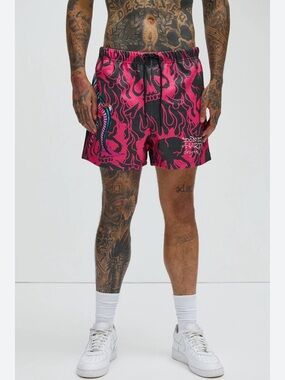 Ed Hardy Panther Dragon Pink Shorts